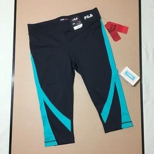 NWT Fila Sport Banded Fitted Capri - Black / Teal